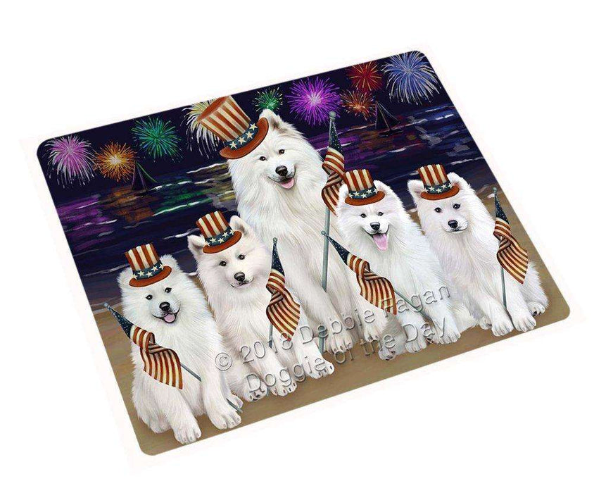 4th of July Independence Day Firework Samoyed Dogs Tempered Cutting Board C50832
