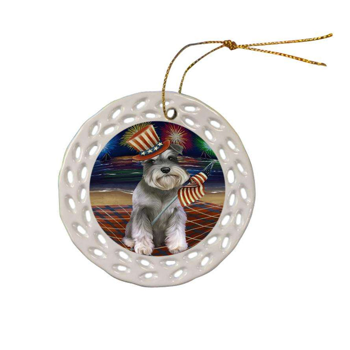 4th of July Independence Day Firework Schnauzer Dog Ceramic Doily Ornament DPOR48990