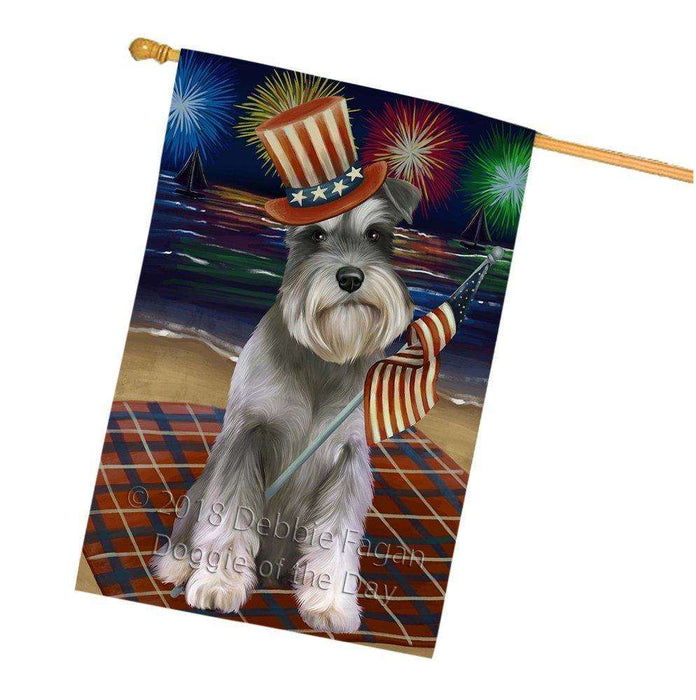 4th of July Independence Day Firework Schnauzer Dog House Flag FLG48955