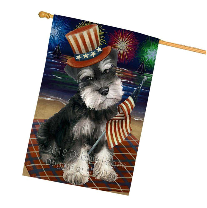 4th of July Independence Day Firework Schnauzer Dog House Flag FLG48957