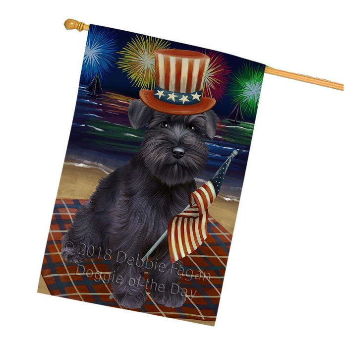 4th of July Independence Day Firework Schnauzer Dog House Flag FLG48958