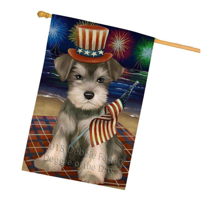 4th of July Independence Day Firework Schnauzer Dog House Flag FLG48959