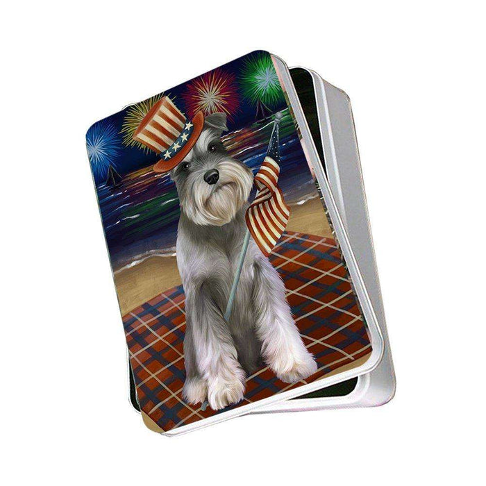 4th of July Independence Day Firework Schnauzer Dog Photo Storage Tin PITN48990