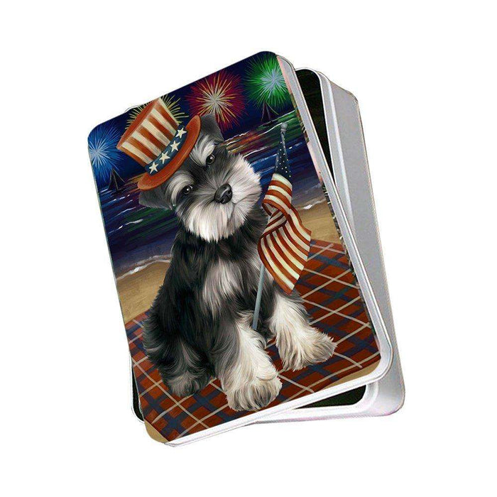 4th of July Independence Day Firework Schnauzer Dog Photo Storage Tin PITN48992