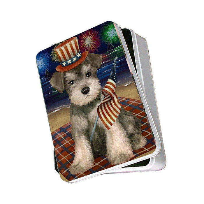 4th of July Independence Day Firework Schnauzer Dog Photo Storage Tin PITN48994