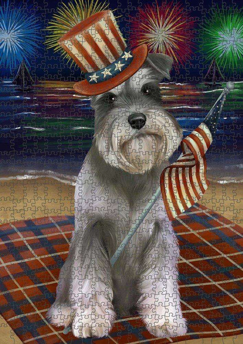4th of July Independence Day Firework Schnauzer Dog Puzzle with Photo Tin PUZL51153