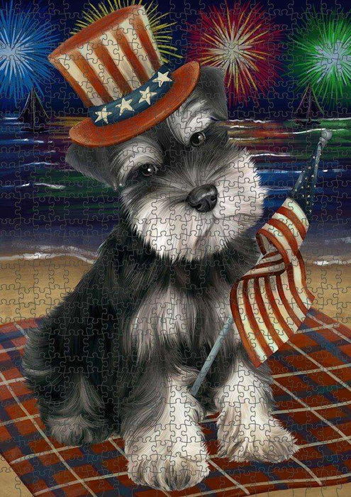 4th of July Independence Day Firework Schnauzer Dog Puzzle with Photo Tin PUZL51159