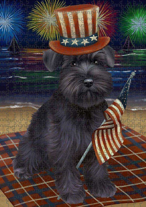 4th of July Independence Day Firework Schnauzer Dog Puzzle with Photo Tin PUZL51162