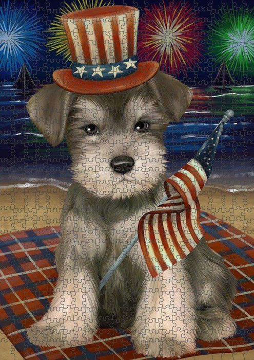 4th of July Independence Day Firework Schnauzer Dog Puzzle with Photo Tin PUZL51165