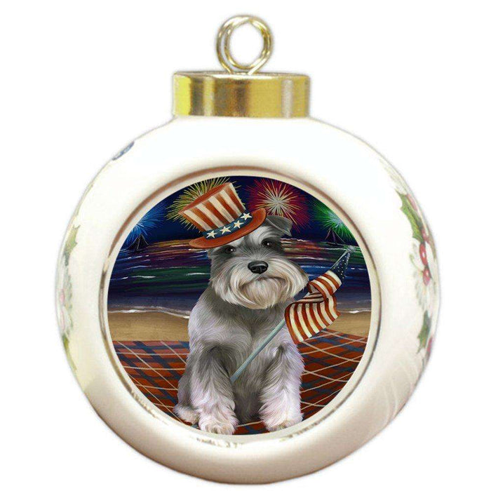 4th of July Independence Day Firework Schnauzer Dog Round Ball Christmas Ornament RBPOR48990