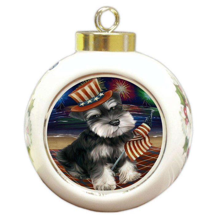 4th of July Independence Day Firework Schnauzer Dog Round Ball Christmas Ornament RBPOR48992