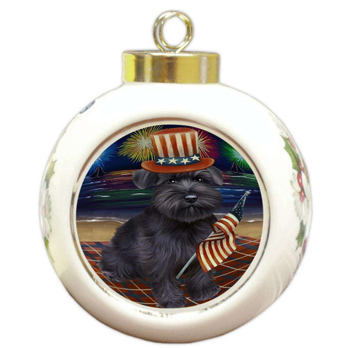 4th of July Independence Day Firework Schnauzer Dog Round Ball Christmas Ornament RBPOR48993
