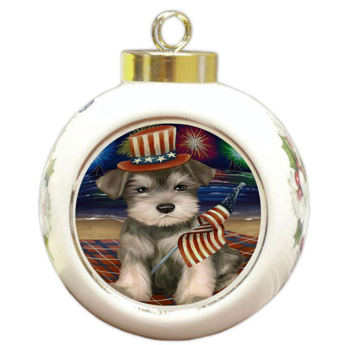 4th of July Independence Day Firework Schnauzer Dog Round Ball Christmas Ornament RBPOR48994