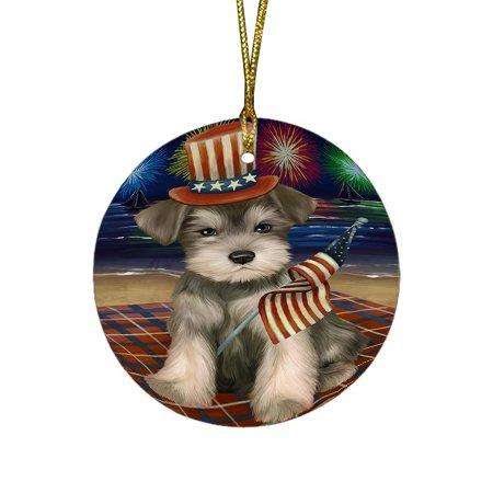 4th of July Independence Day Firework Schnauzer Dog Round Christmas Ornament RFPOR48985