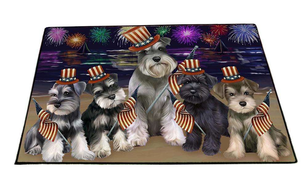 4th of July Independence Day Firework Schnauzers Dog Floormat FLMS49467