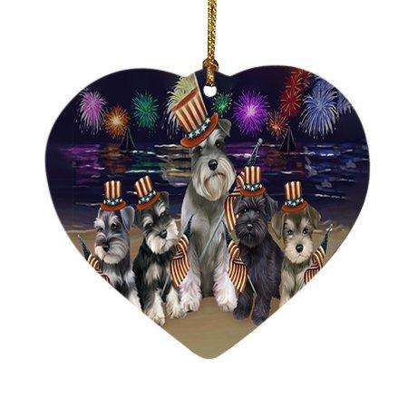 4th of July Independence Day Firework Schnauzers Dog Heart Christmas Ornament HPOR48991