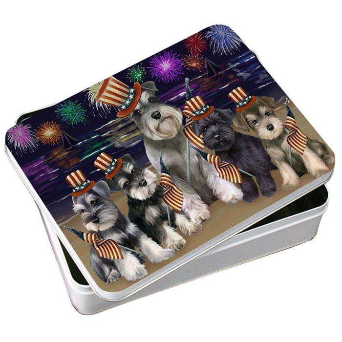 4th of July Independence Day Firework Schnauzers Dog Photo Storage Tin PITN48991