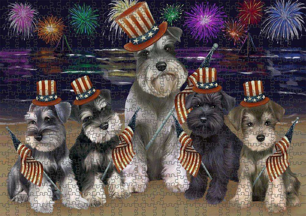 4th of July Independence Day Firework Schnauzers Dog Puzzle with Photo Tin PUZL51156