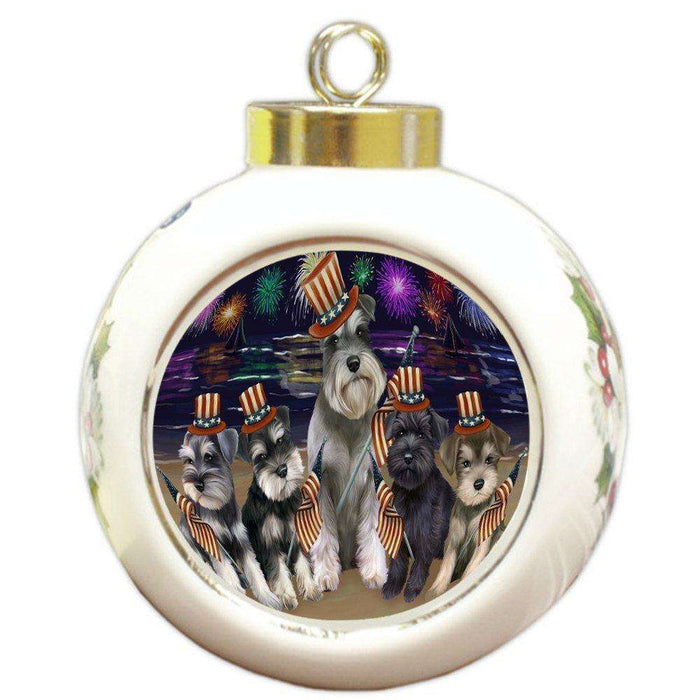 4th of July Independence Day Firework Schnauzers Dog Round Ball Christmas Ornament RBPOR48991