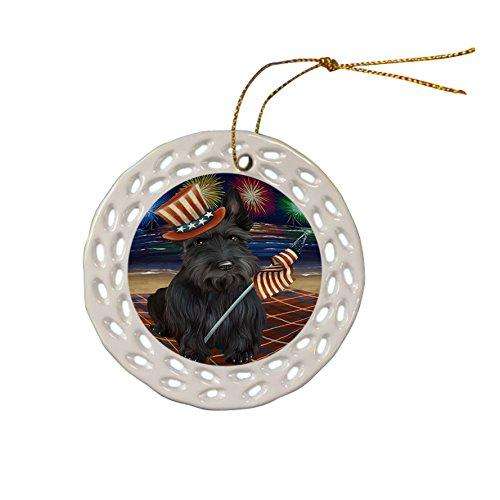 4th of July Independence Day Firework Scottish Terrier Dog Ceramic Doily Ornament DPOR48995