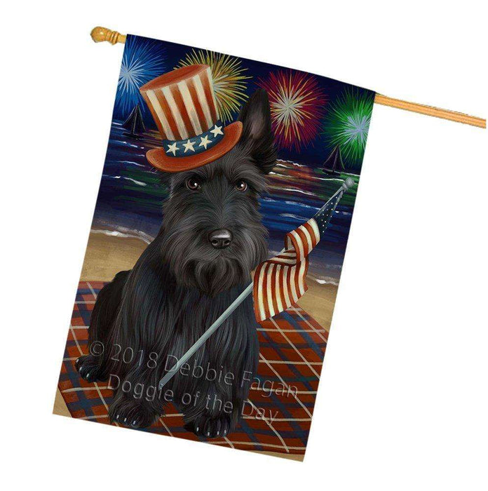 4th of July Independence Day Firework Scottish Terrier Dog House Flag FLG48960
