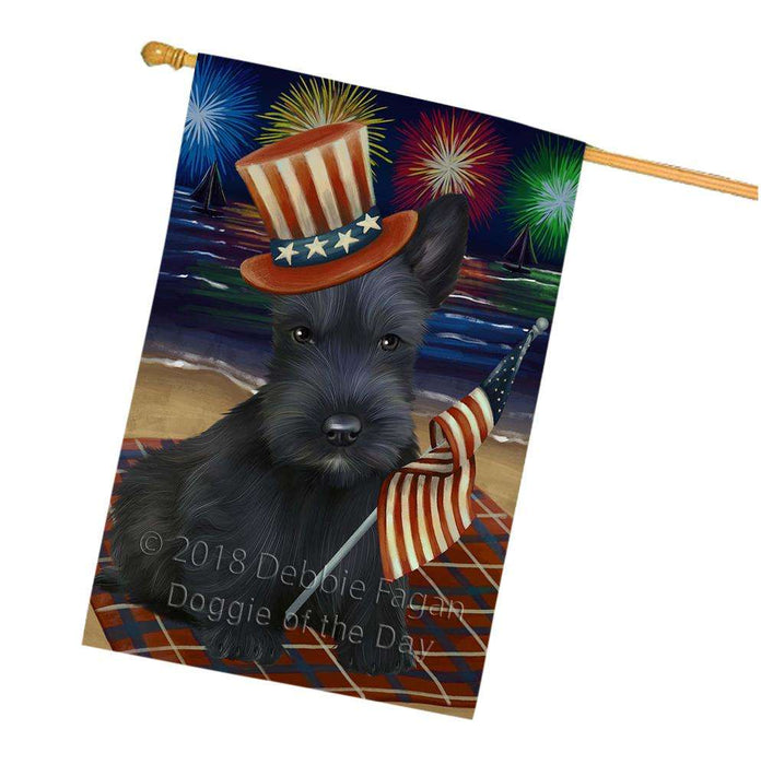 4th of July Independence Day Firework Scottish Terrier Dog House Flag FLG48962