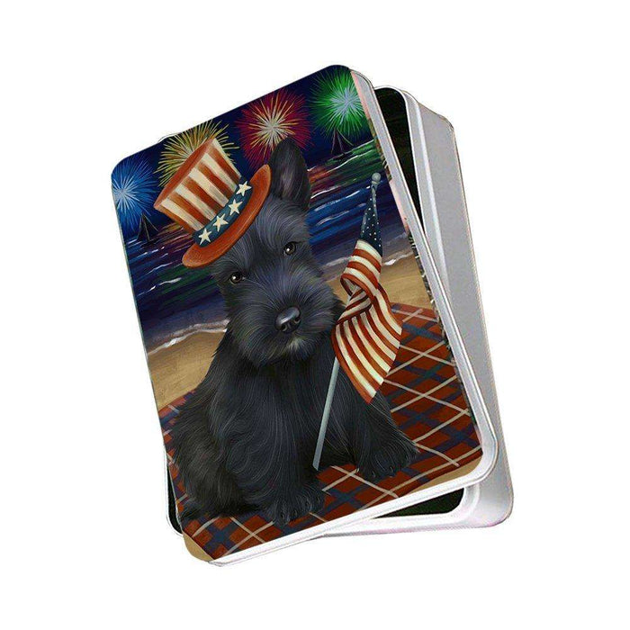 4th of July Independence Day Firework Scottish Terrier Dog Photo Storage Tin PITN48997