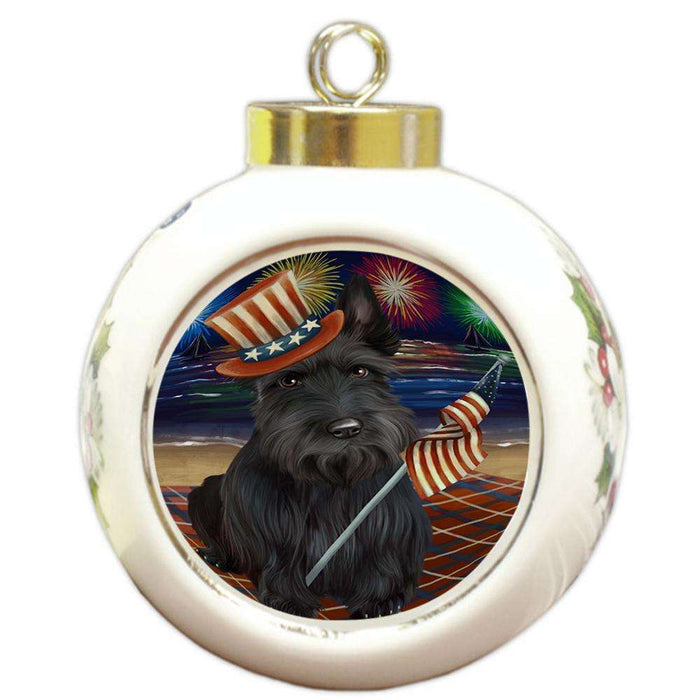 4th of July Independence Day Firework Scottish Terrier Dog Round Ball Christmas Ornament RBPOR48995