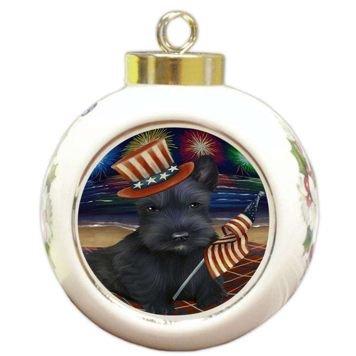 4th of July Independence Day Firework Scottish Terrier Dog Round Ball Christmas Ornament RBPOR48997