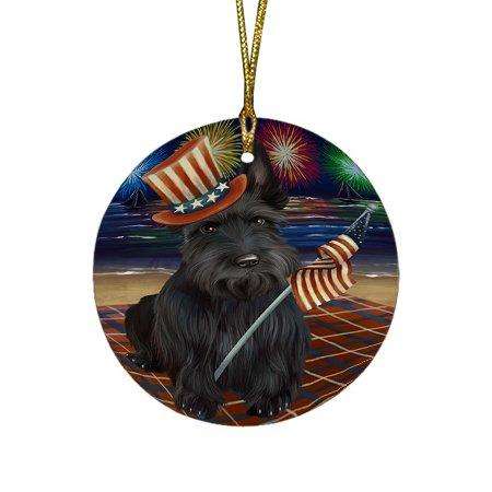 4th of July Independence Day Firework Scottish Terrier Dog Round Christmas Ornament RFPOR48986