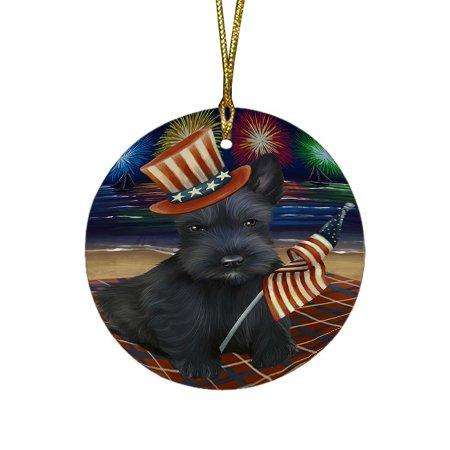 4th of July Independence Day Firework Scottish Terrier Dog Round Christmas Ornament RFPOR48988