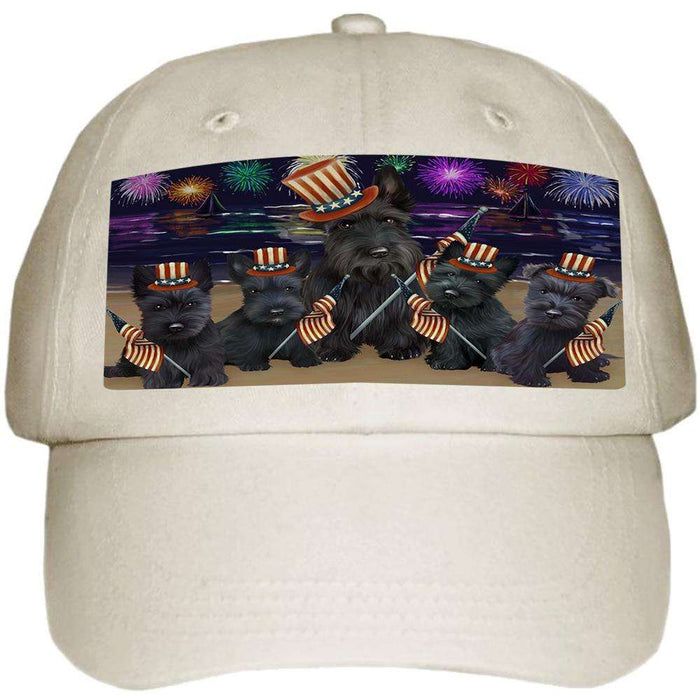 4th of July Independence Day Firework Scottish Terriers Dog Ball Hat Cap HAT50721