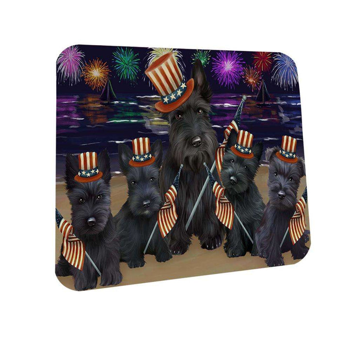 4th of July Independence Day Firework Scottish Terriers Dog Coasters Set of 4 CST48955
