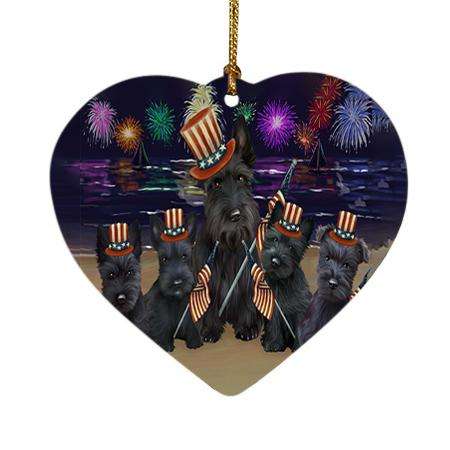 4th of July Independence Day Firework Scottish Terriers Dog Heart Christmas Ornament HPOR48996