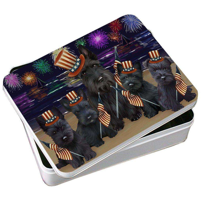 4th of July Independence Day Firework Scottish Terriers Dog Photo Storage Tin PITN48996