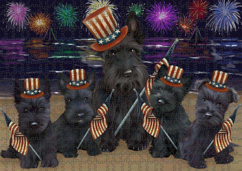 4th of July Independence Day Firework Scottish Terriers Dog Puzzle with Photo Tin PUZL51171
