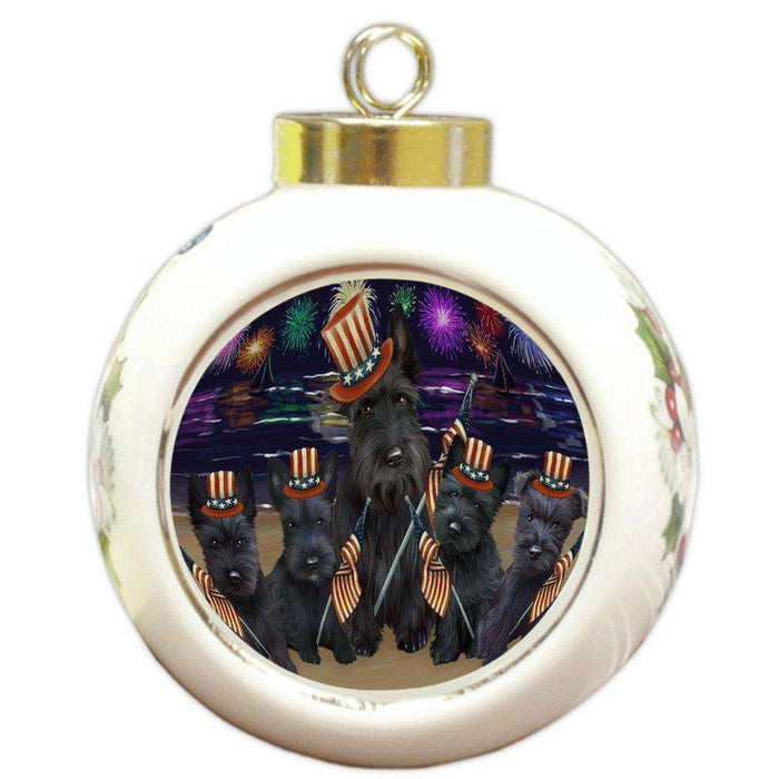 4th of July Independence Day Firework Scottish Terriers Dog Round Ball Christmas Ornament RBPOR48996