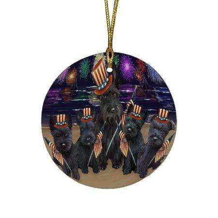 4th of July Independence Day Firework Scottish Terriers Dog Round Christmas Ornament RFPOR48987
