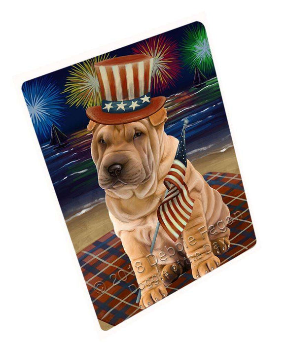 4th of July Independence Day Firework Shar Pei Dog Blanket BLNKT56631 (37x57 Sherpa)