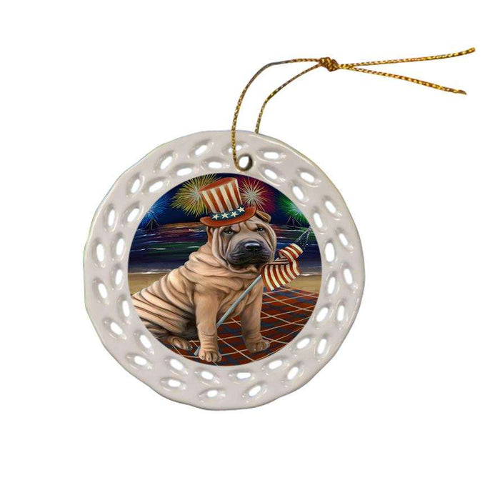 4th of July Independence Day Firework Shar Pei Dog Ceramic Doily Ornament DPOR48998