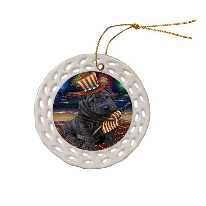 4th of July Independence Day Firework Shar Pei Dog Ceramic Doily Ornament DPOR49001