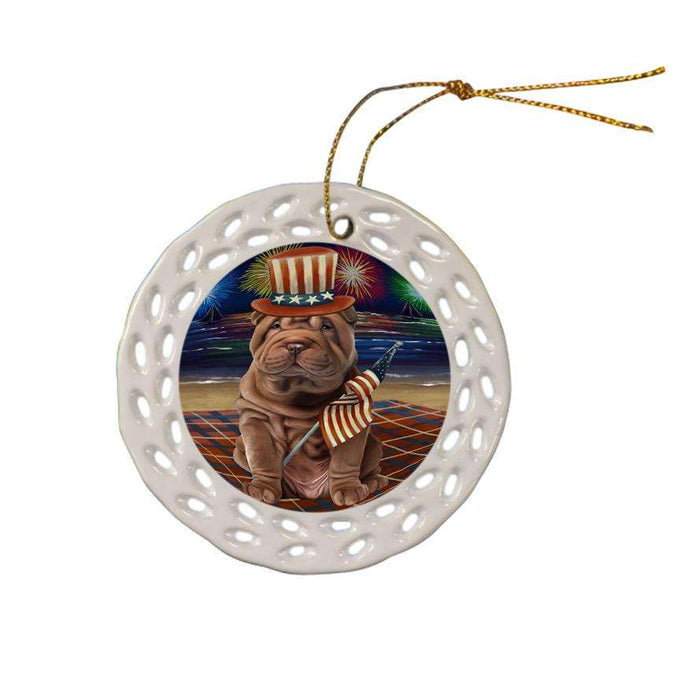 4th of July Independence Day Firework Shar Pei Dog Ceramic Doily Ornament DPOR49002