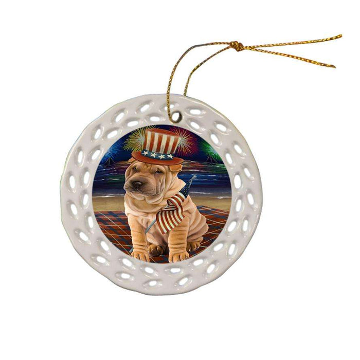 4th of July Independence Day Firework Shar Pei Dog Ceramic Doily Ornament DPOR49003