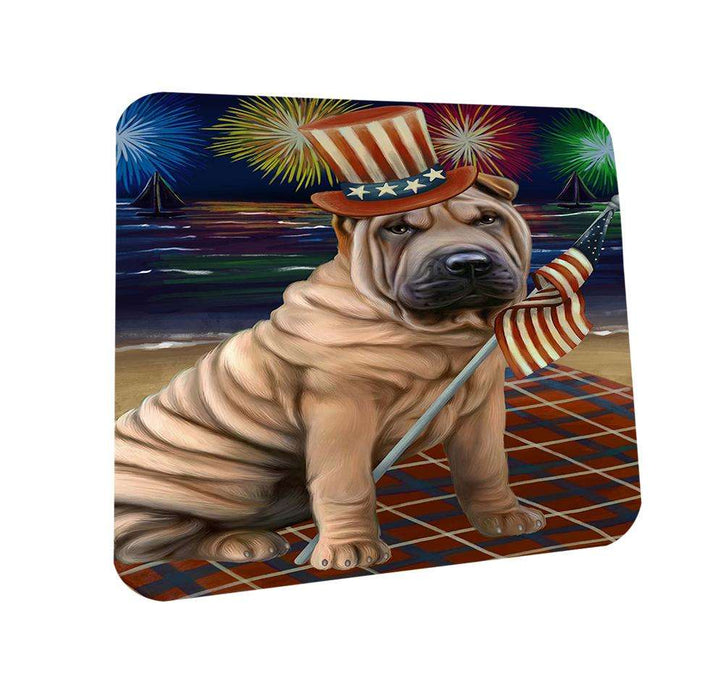 4th of July Independence Day Firework Shar Pei Dog Coasters Set of 4 CST48957