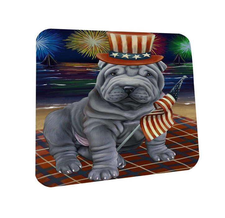 4th of July Independence Day Firework Shar Pei Dog Coasters Set of 4 CST48959