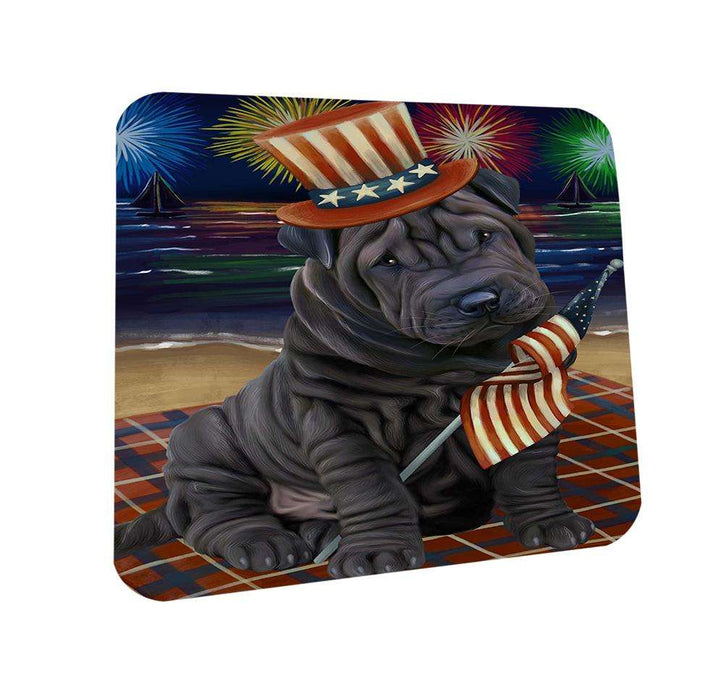 4th of July Independence Day Firework Shar Pei Dog Coasters Set of 4 CST48960