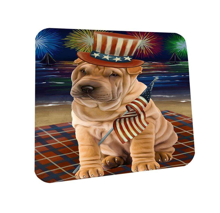 4th of July Independence Day Firework Shar Pei Dog Coasters Set of 4 CST48962