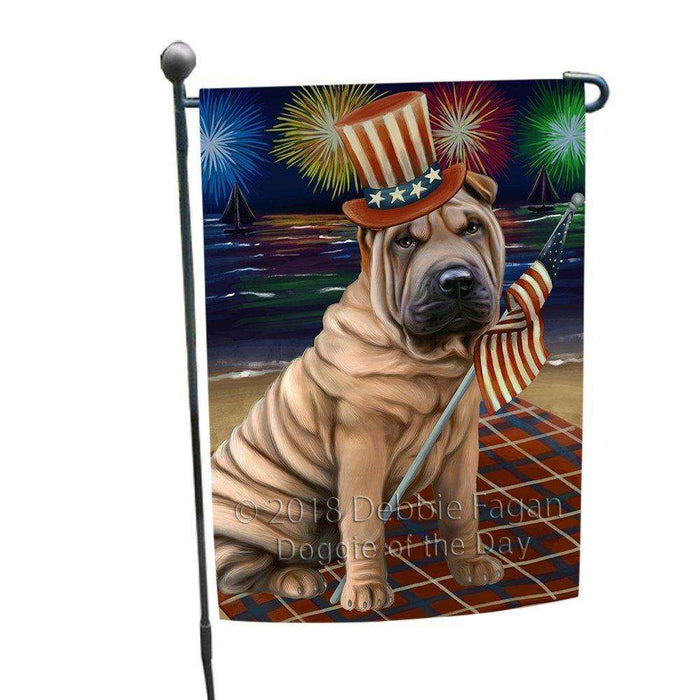 4th of July Independence Day Firework Shar Pei Dog Garden Flag GFLG48907