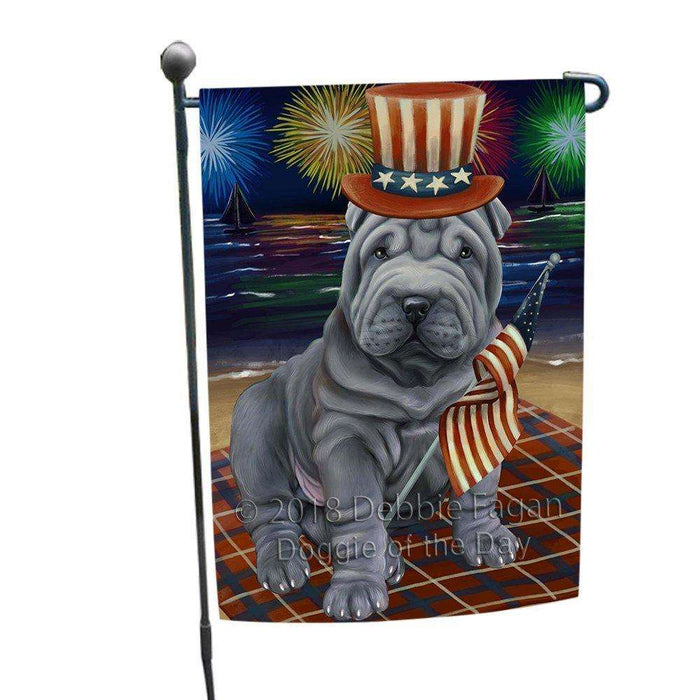 4th of July Independence Day Firework Shar Pei Dog Garden Flag GFLG48909
