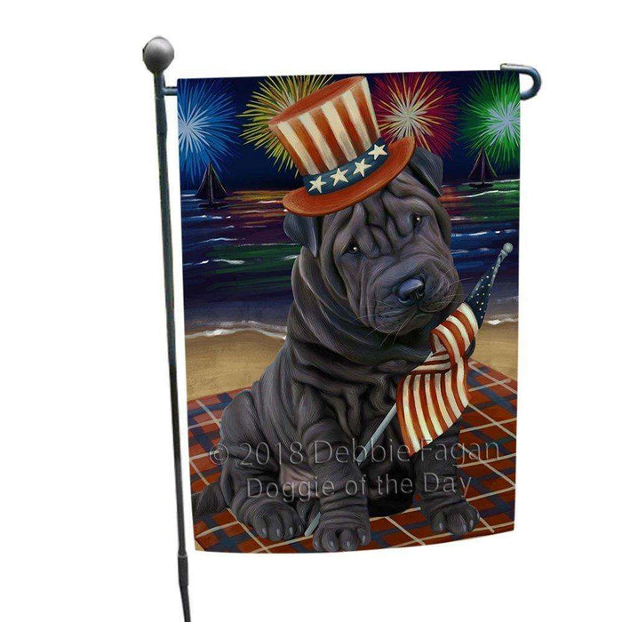 4th of July Independence Day Firework Shar Pei Dog Garden Flag GFLG48910